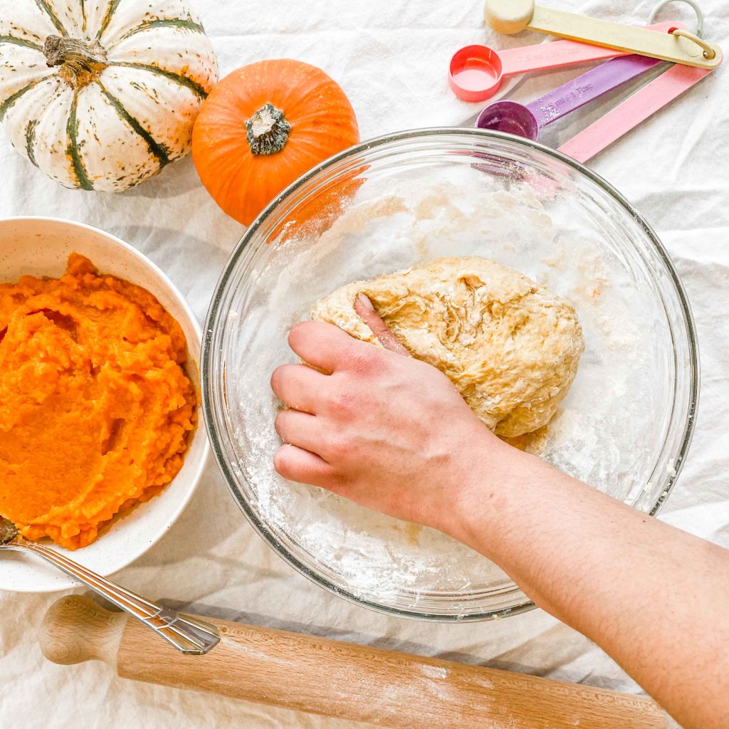 pumpkin-bread-rolls-recipe-bread-kneading