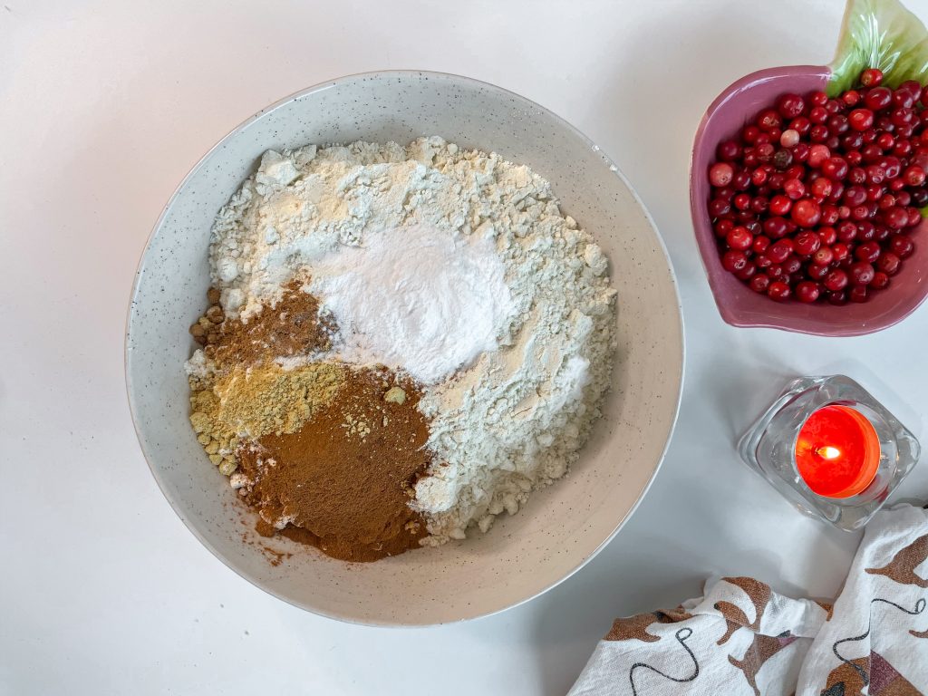 carrot cake dry ingredients with flour spices baking power