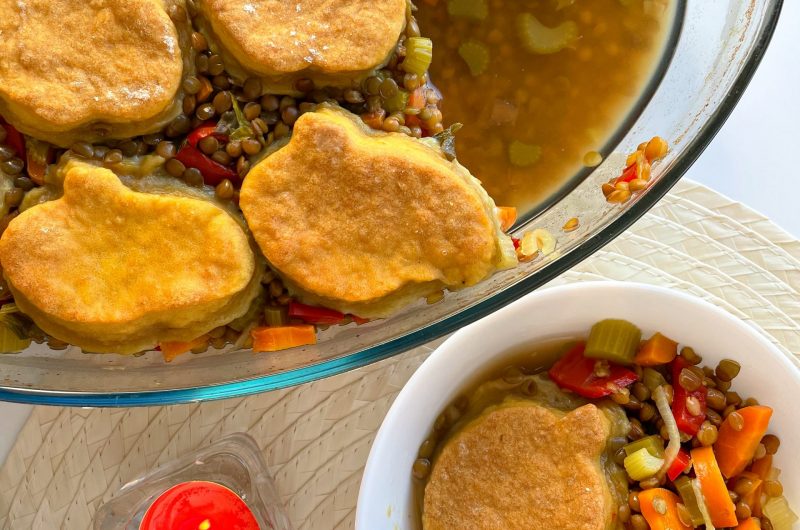 Vegan Lentil Pot Pie Soup with Pumpkin Biscuit